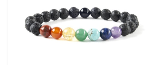 7 Chakra Bracelet Natural Healing Crystals with Lava Stones